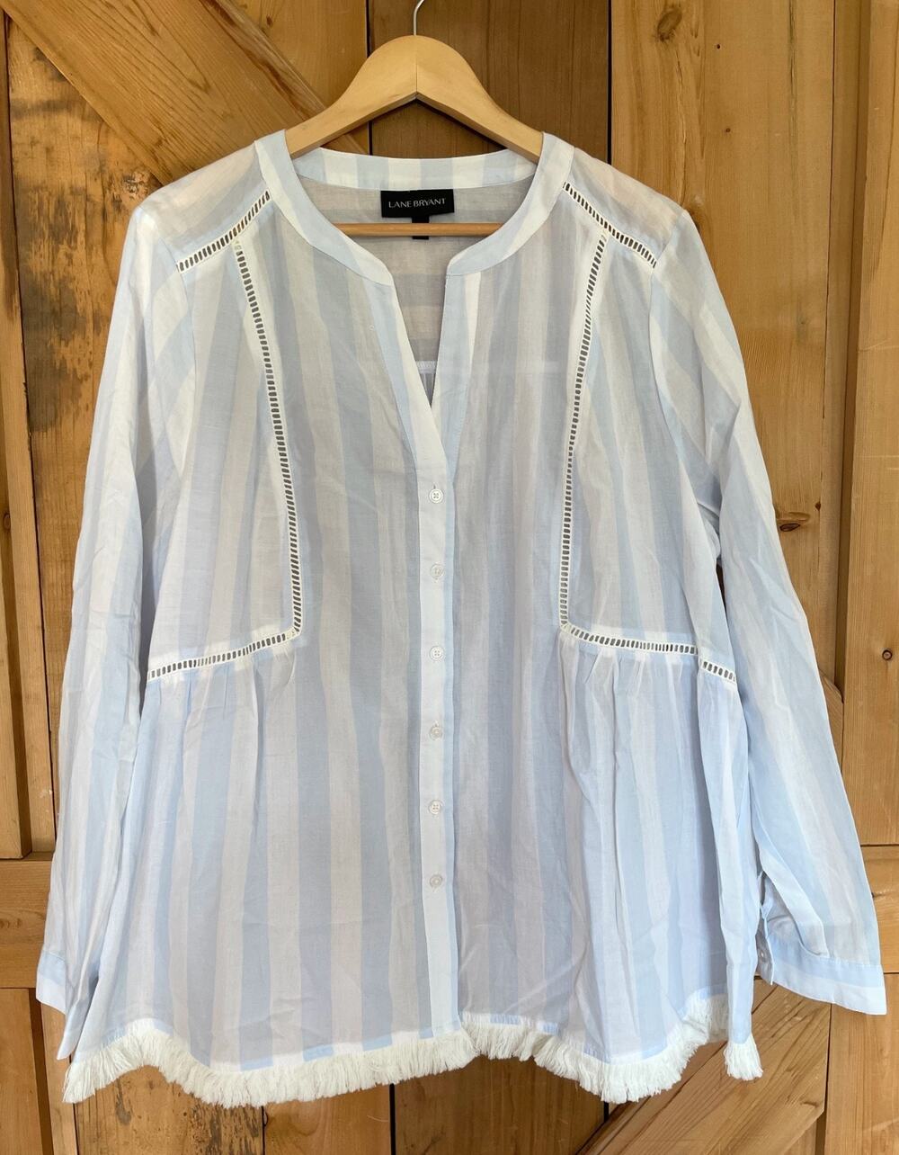 Lane Bryant Women's SZ 16 Blue and White Stripe Button Up, Cottage, Coastal